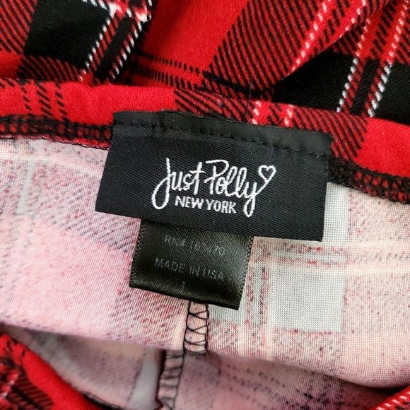 Just Polly Womens L Red Buffalo Plaid Cutout Hip Flare Leg Trendy Pants - Picture 7 of 8